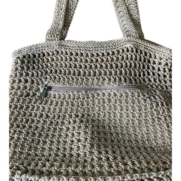 The SAK Tan & Gold Crochet ZIp Inner & Outer Pockets Shoulder bag - Picture 9 of 16